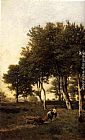 Boys Canvas Paintings - Landscape with Two Boys Carrying Firewood